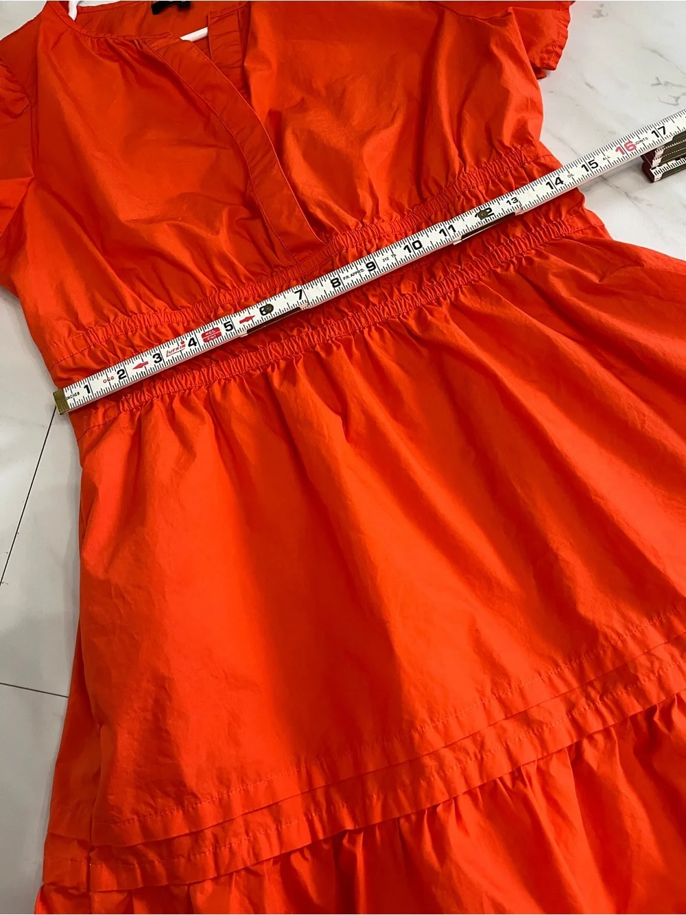 Quince 100% Organic Cotton Tiered Mini Dress Orange Vermillion Red size S - Picture 7 of 8